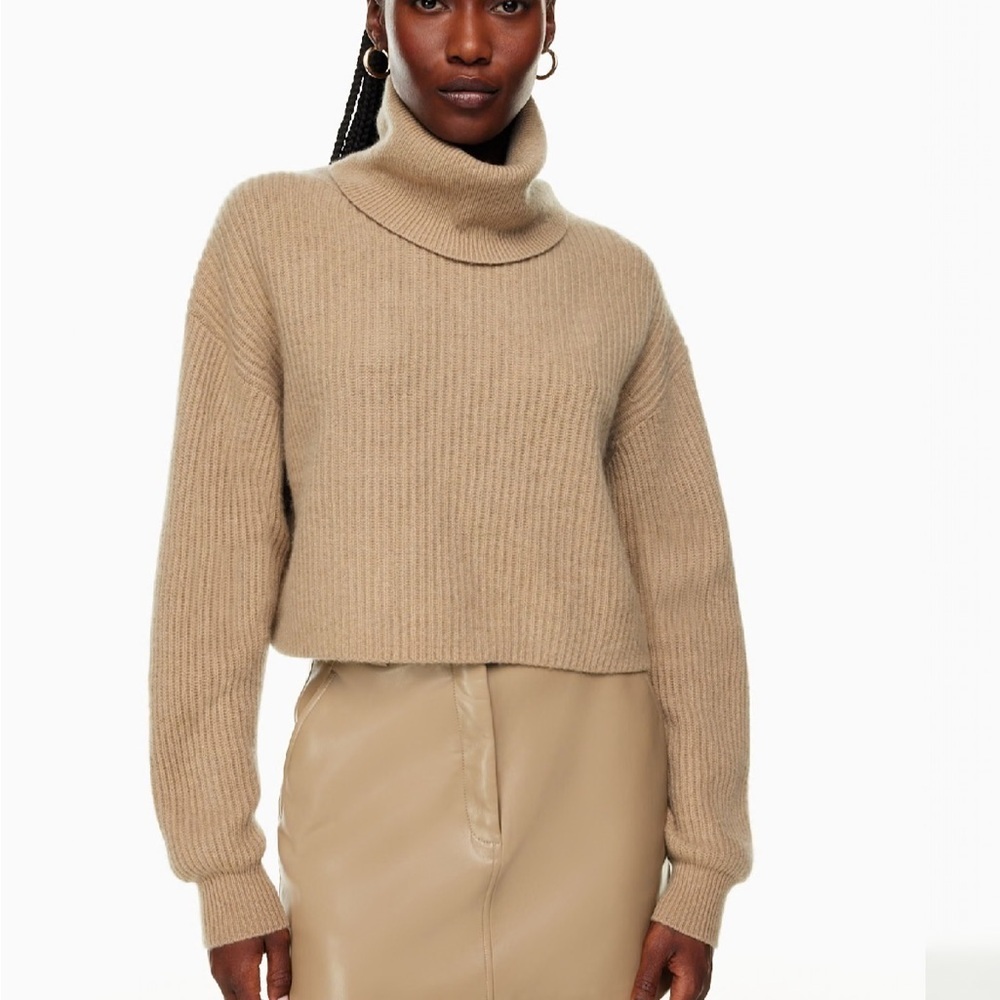 Aritzia Babaton Guell Luxe Cashmere Sweater Cropped Ribbed Turtleneck Sweater